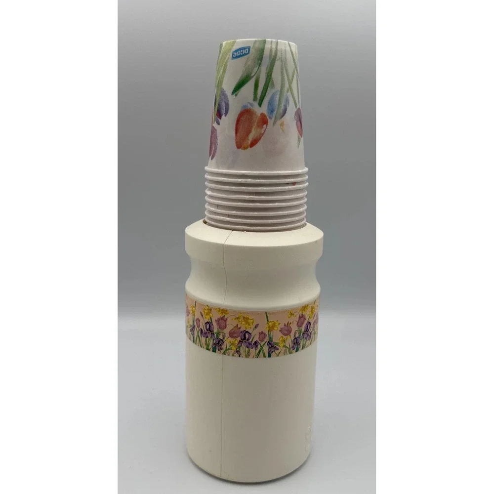 Vtg Plastic Dixie Cup Pop Up Disposable Cup Dispenser Tulips Cottage Core